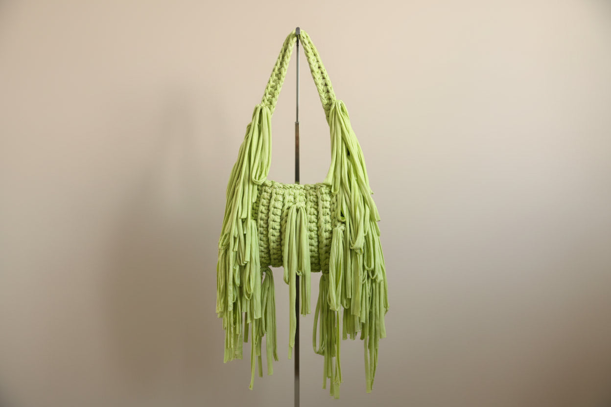 vibrant green handmade crochet bag